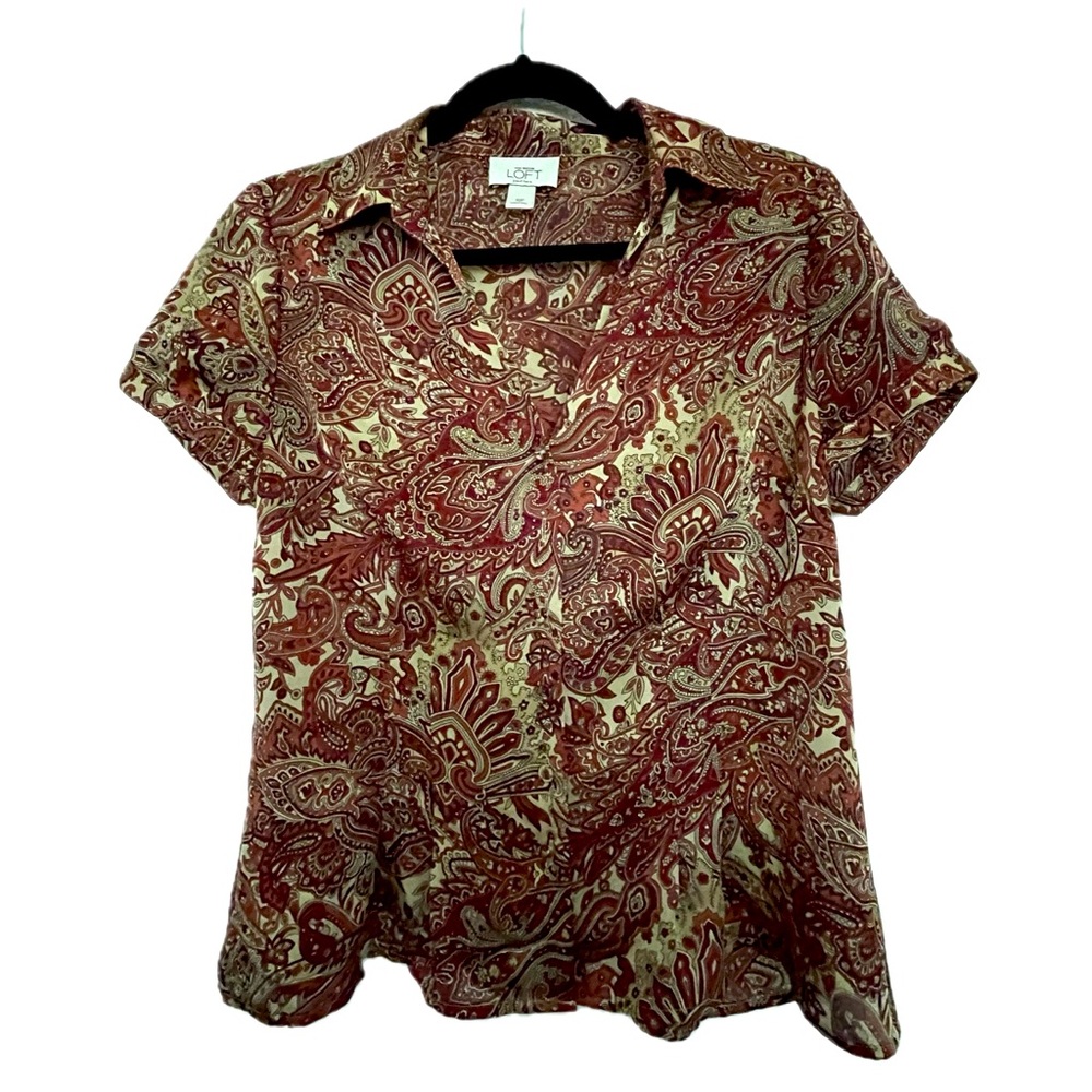 Ann Taylor Loft Petites Paisley Short Sleeve Blouse 10P